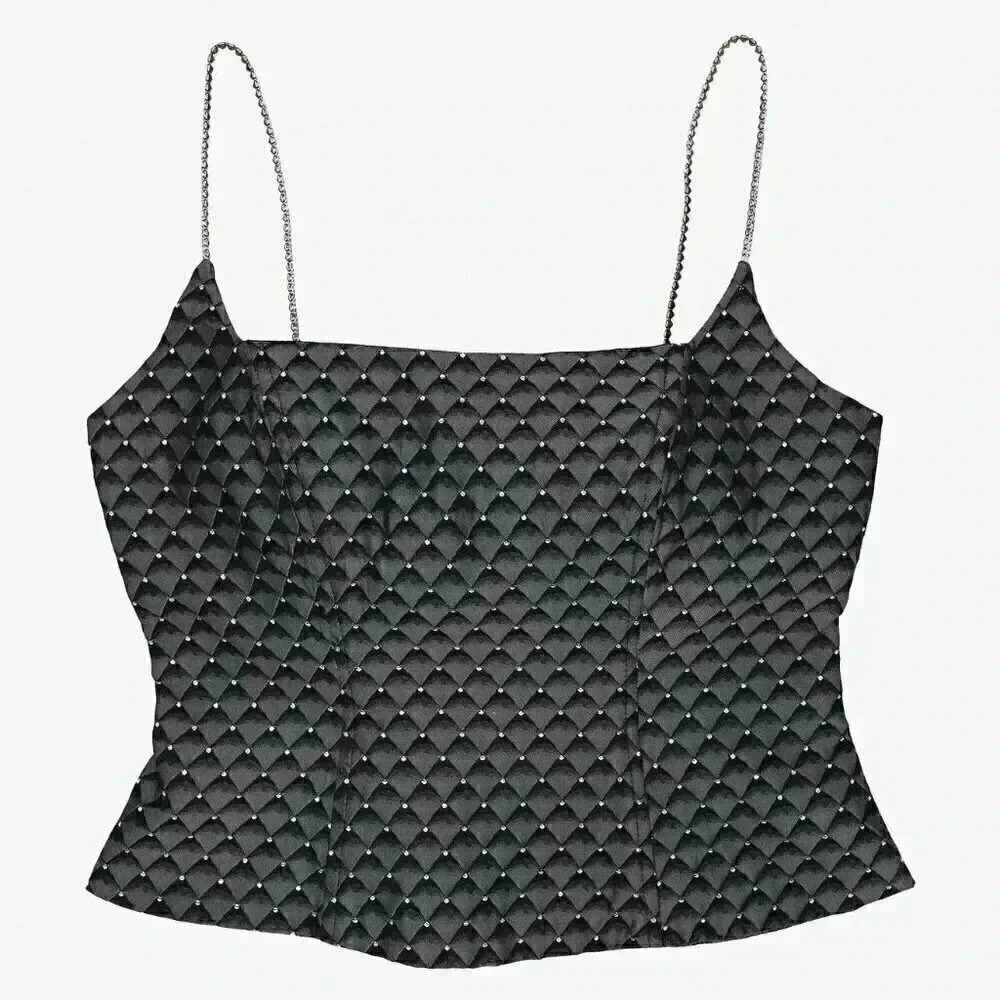 Vintage 90s Navy Blue Diamond Deco Corset Tank Top Size 4 Small Square Neck Tank